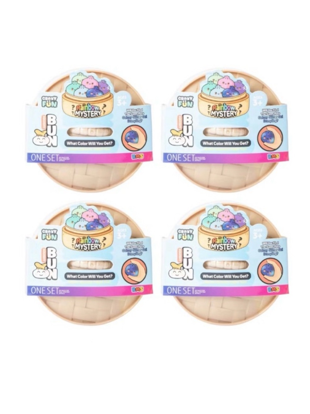 4x Crazy Fun® Rainbow Mystery Squishy Bun Dumpling Set